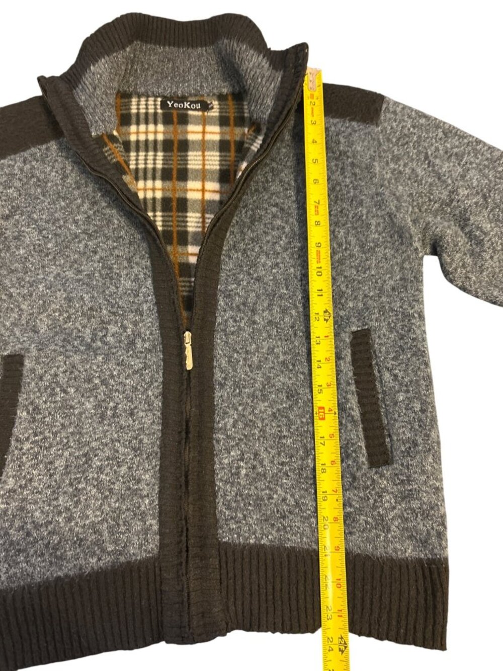 YeoKou Sz S Cashmere Wool Blend Zip Up Jacket Blue Fleece Lined Winter Sweater - Picture 7 of 10